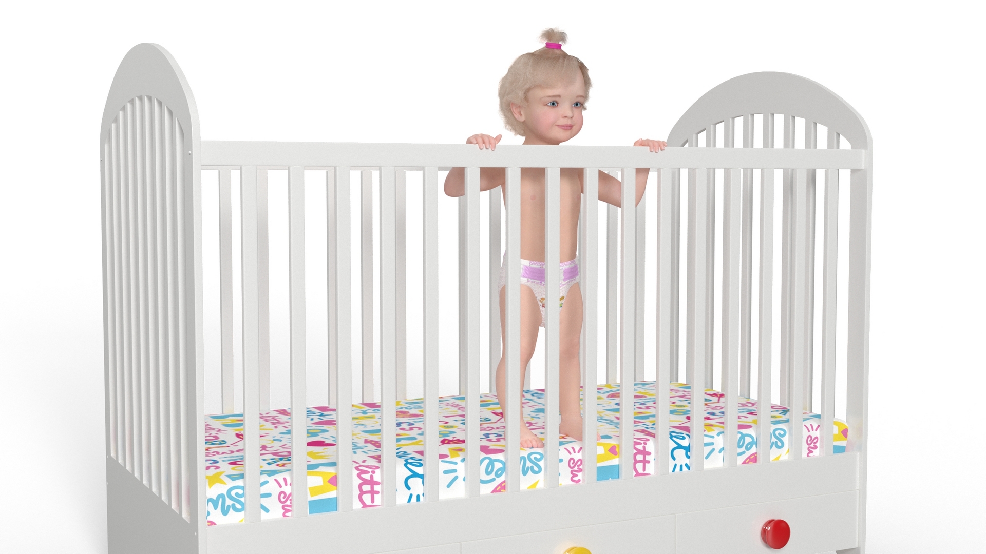 3D Little Girl in Bed Standing Fur