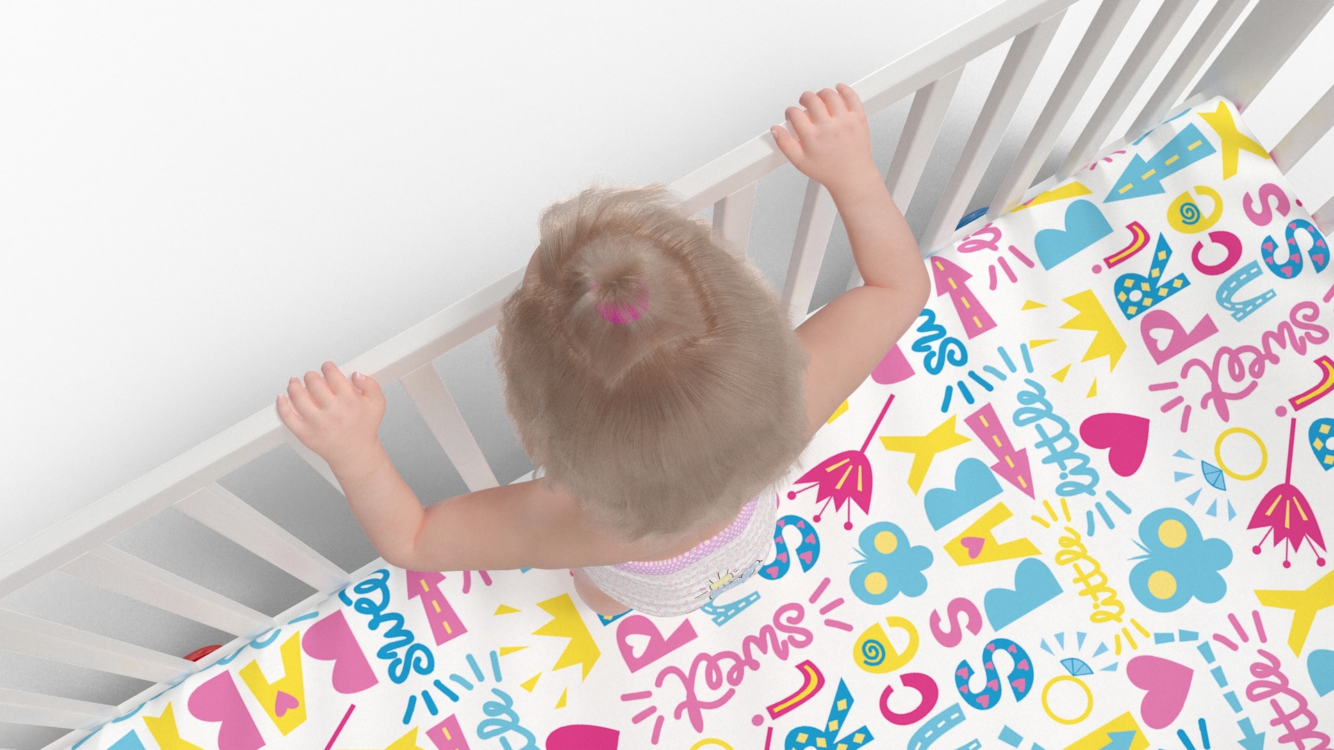 3D Little Girl in Bed Standing Fur