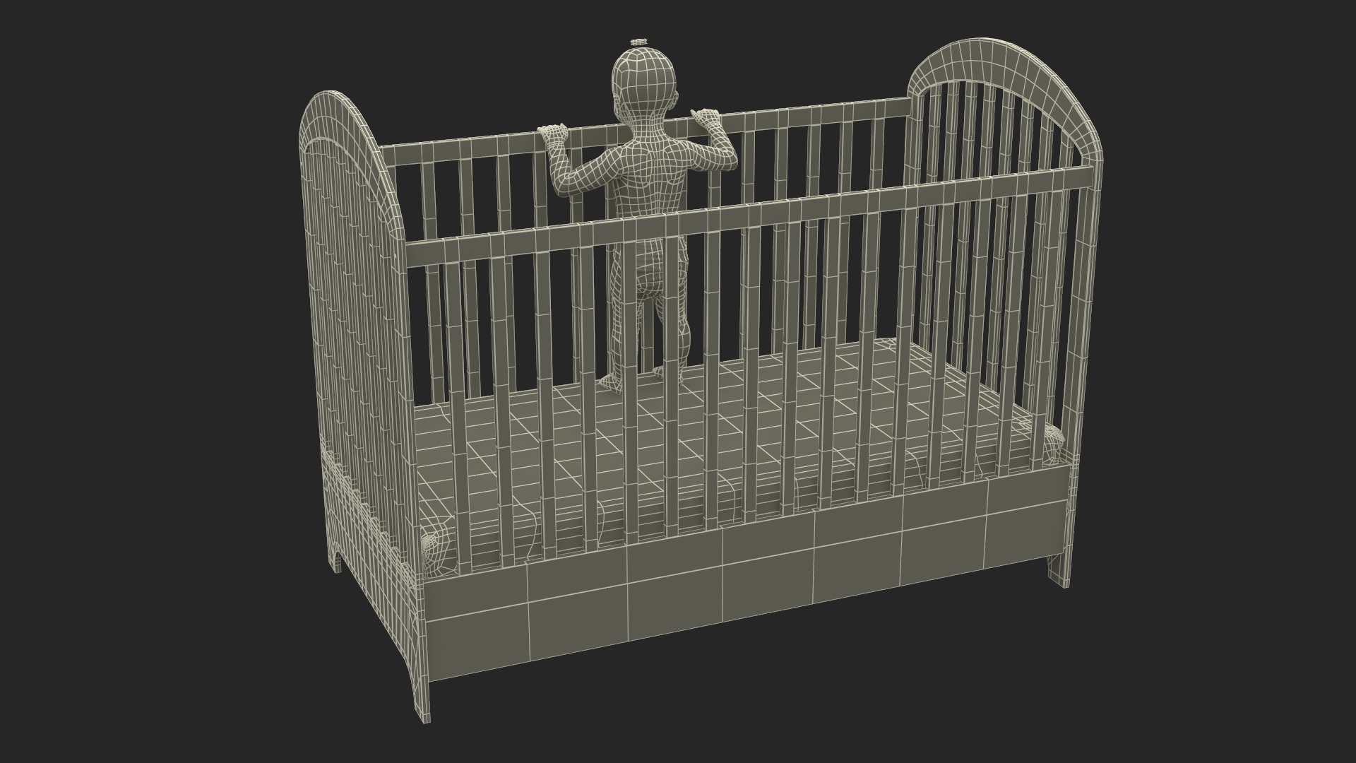 3D Little Girl in Bed Standing Fur