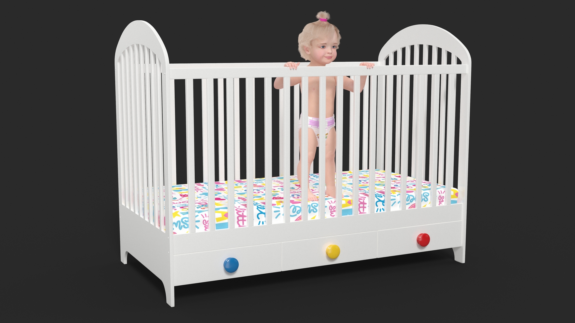 3D Little Girl in Bed Standing Fur