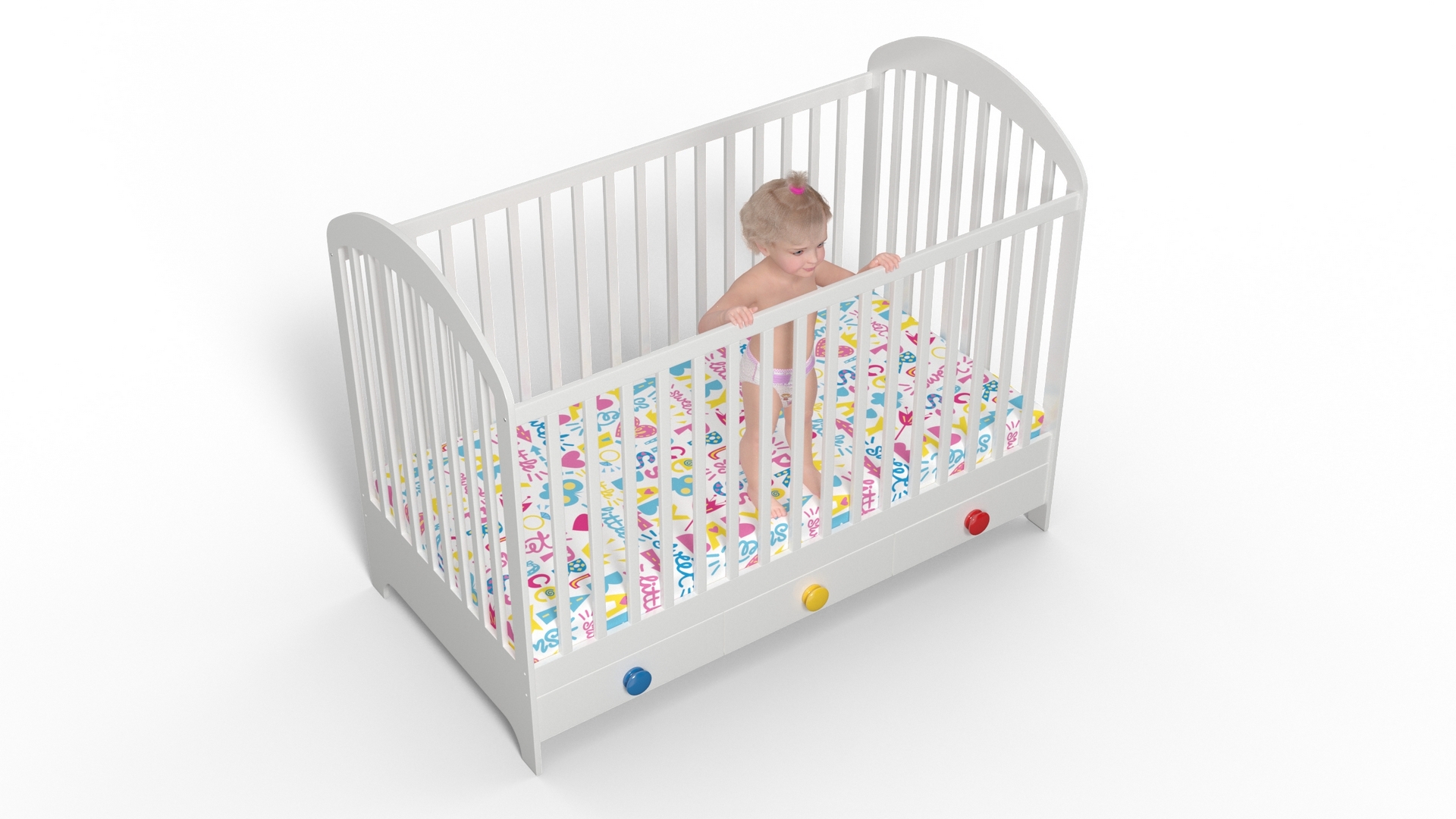 3D Little Girl in Bed Standing Fur