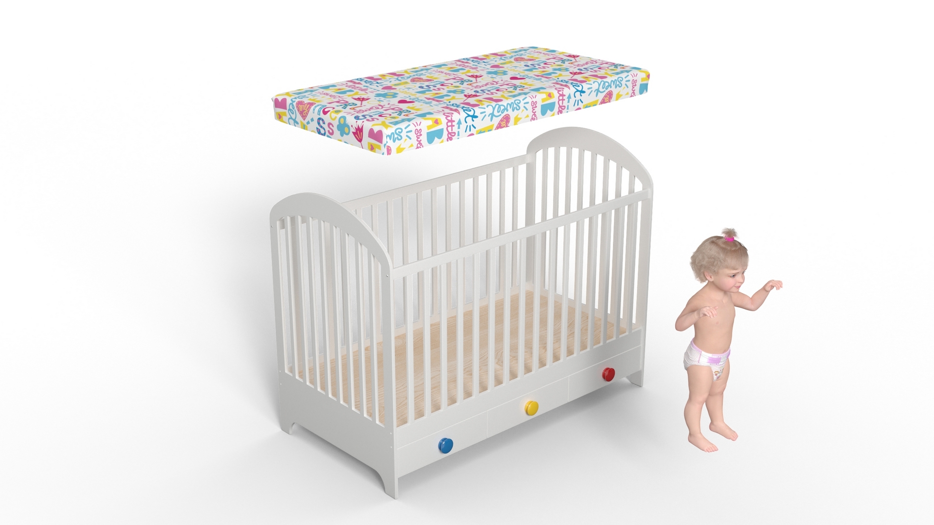 3D Little Girl in Bed Standing Fur