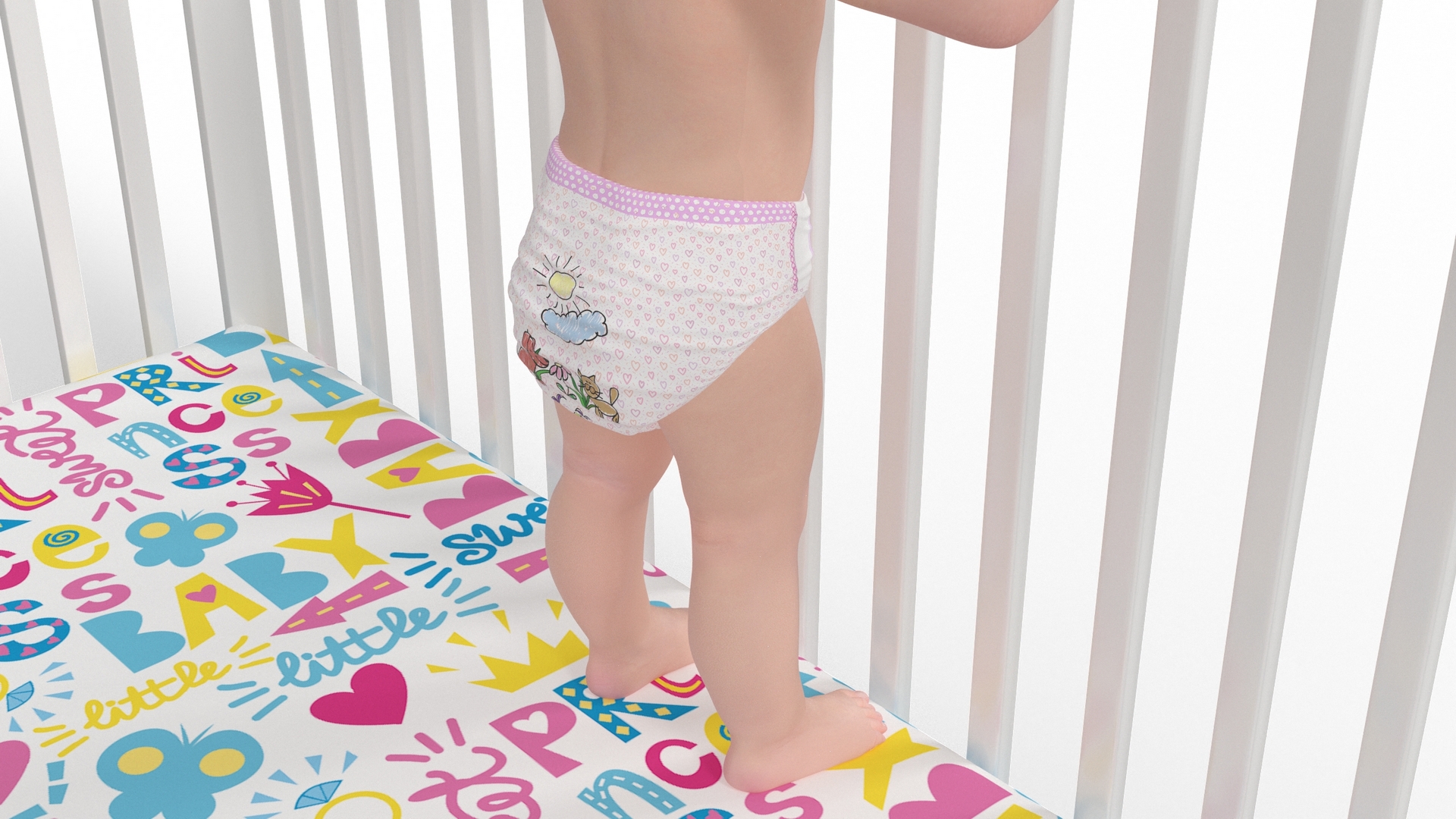 3D Little Girl in Bed Standing Fur