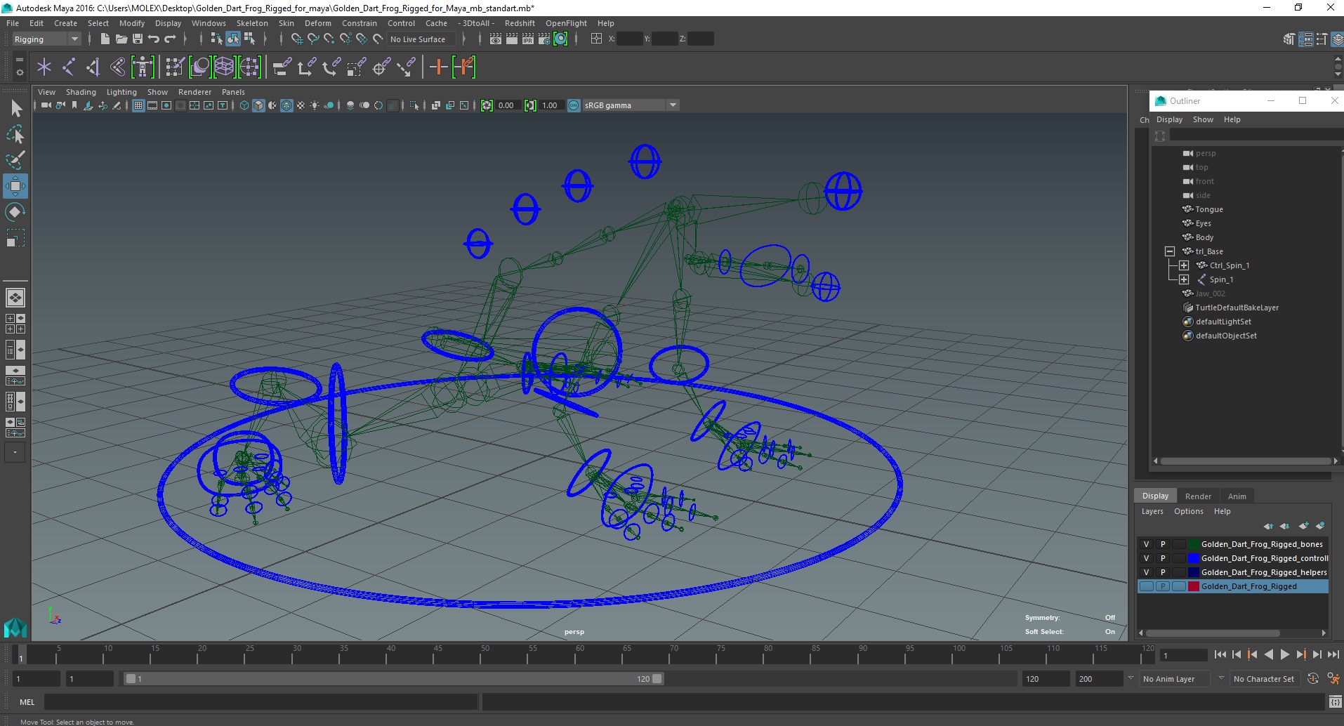 Golden Dart Frog Rigged for Maya 3D
