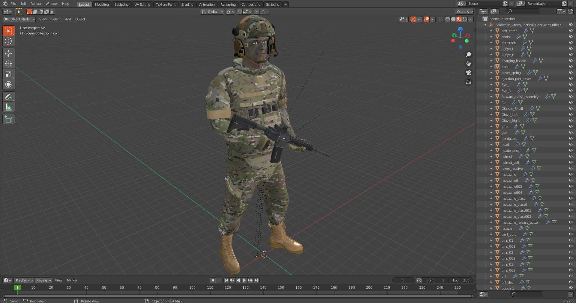 3D model Soldier in Green Tactical Gear with Rifle Standing