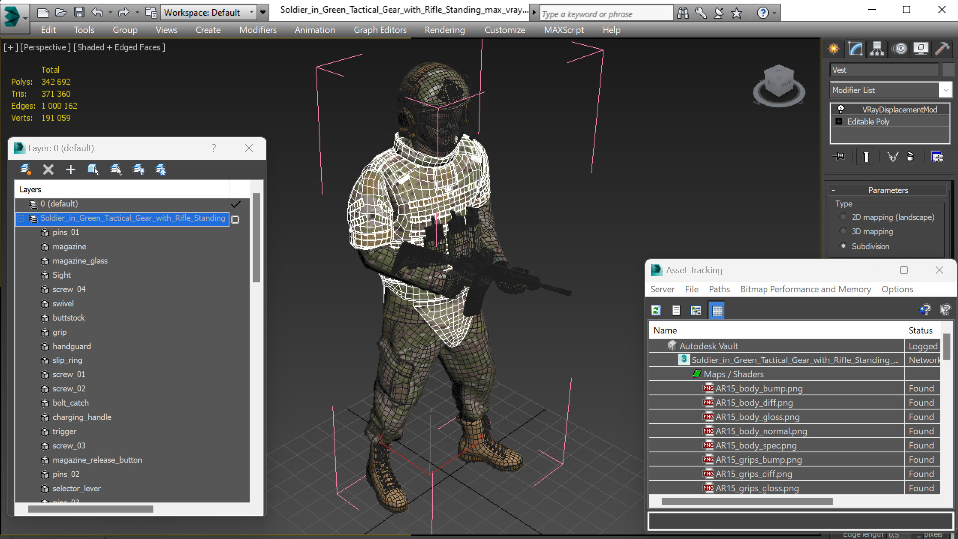 3D model Soldier in Green Tactical Gear with Rifle Standing
