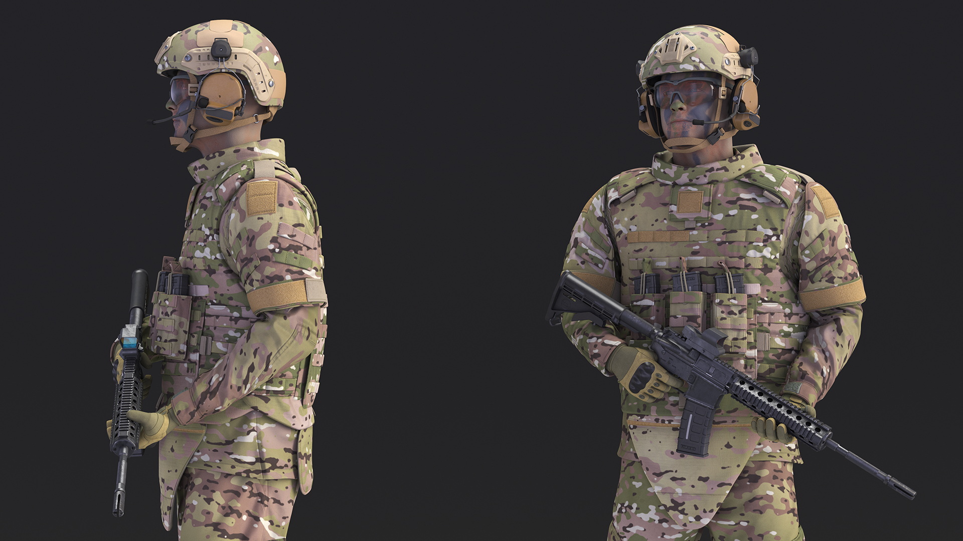 3D model Soldier in Green Tactical Gear with Rifle Standing