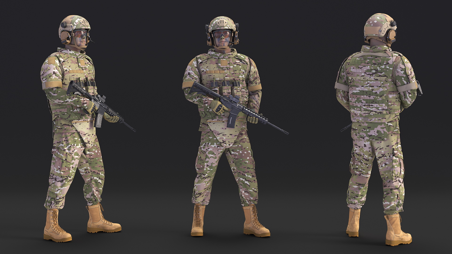 3D model Soldier in Green Tactical Gear with Rifle Standing