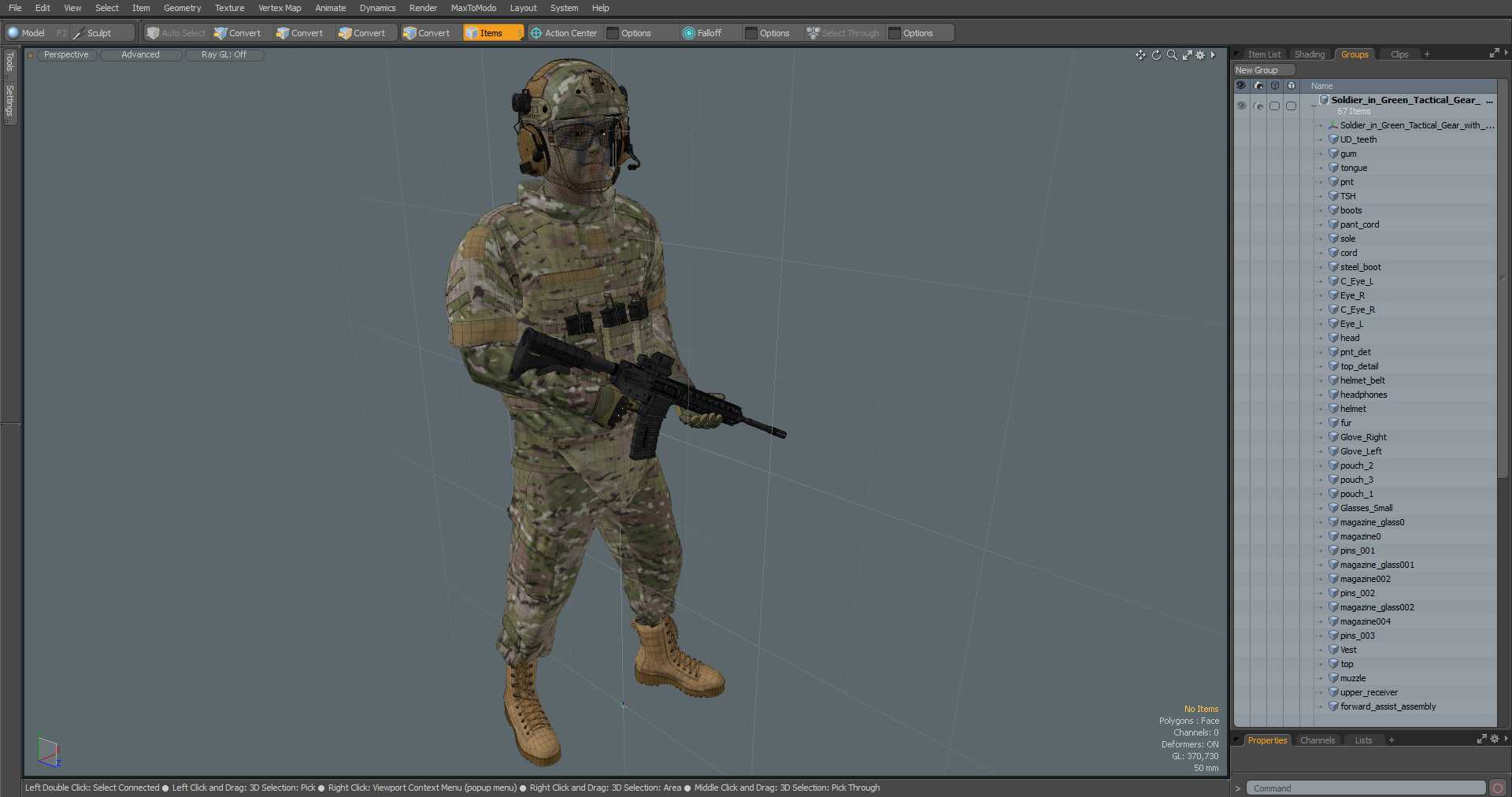 3D model Soldier in Green Tactical Gear with Rifle Standing