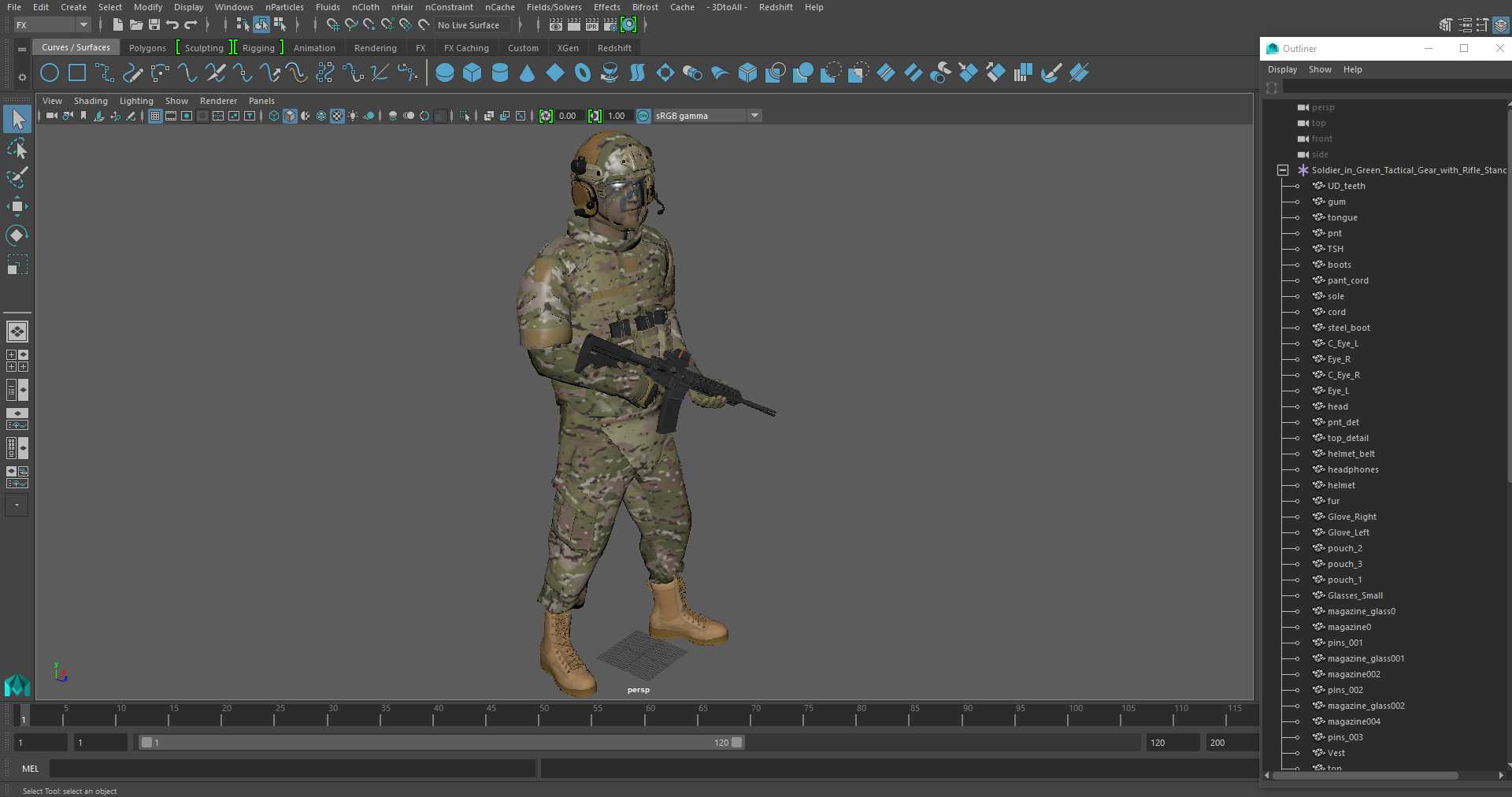 3D model Soldier in Green Tactical Gear with Rifle Standing