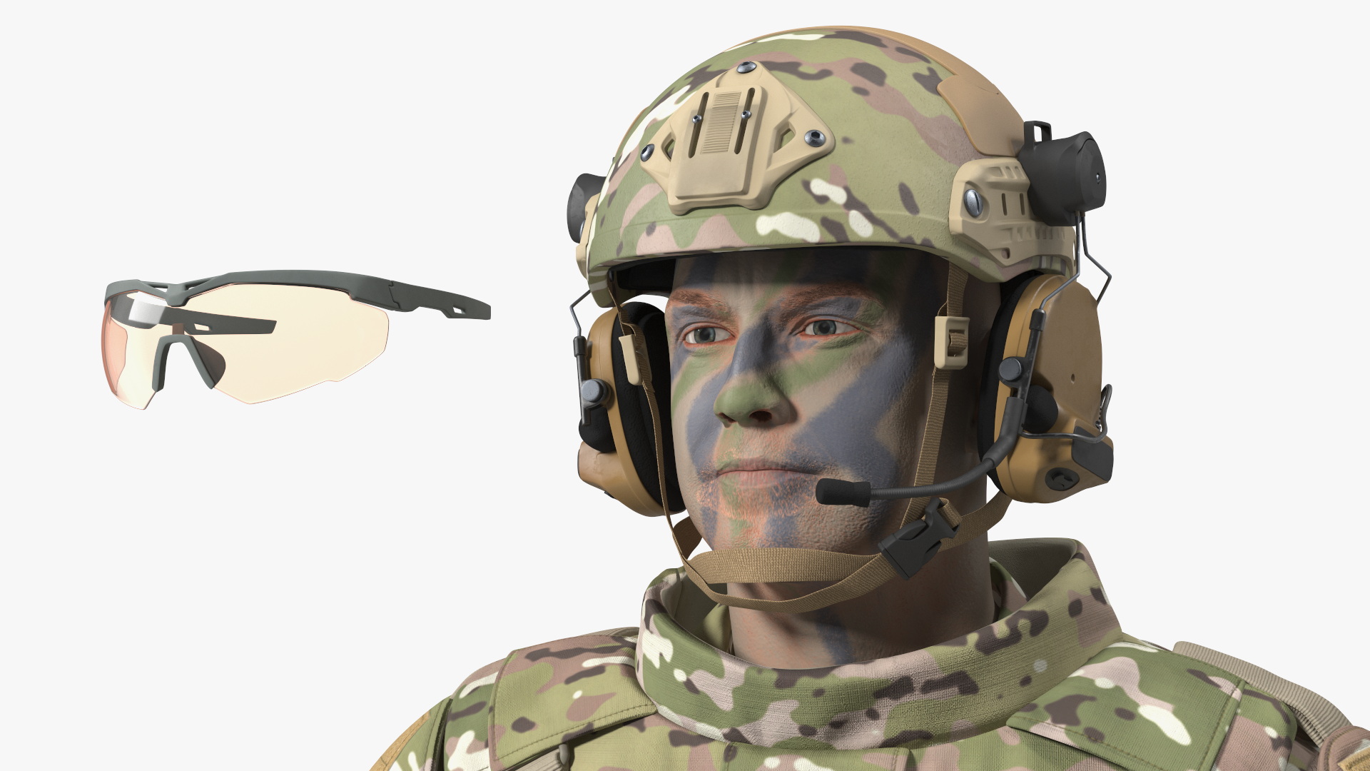 3D model Soldier in Green Tactical Gear with Rifle Standing