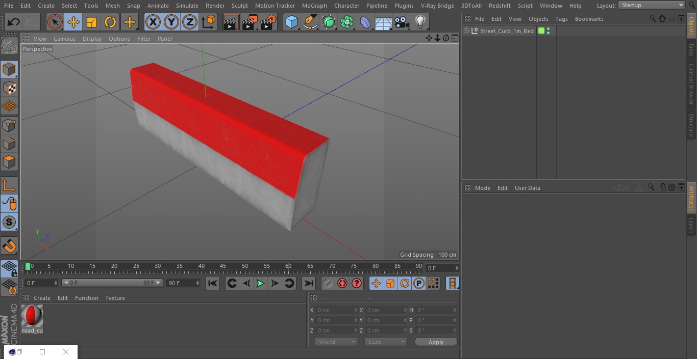 3D Street Curb 1m Red model