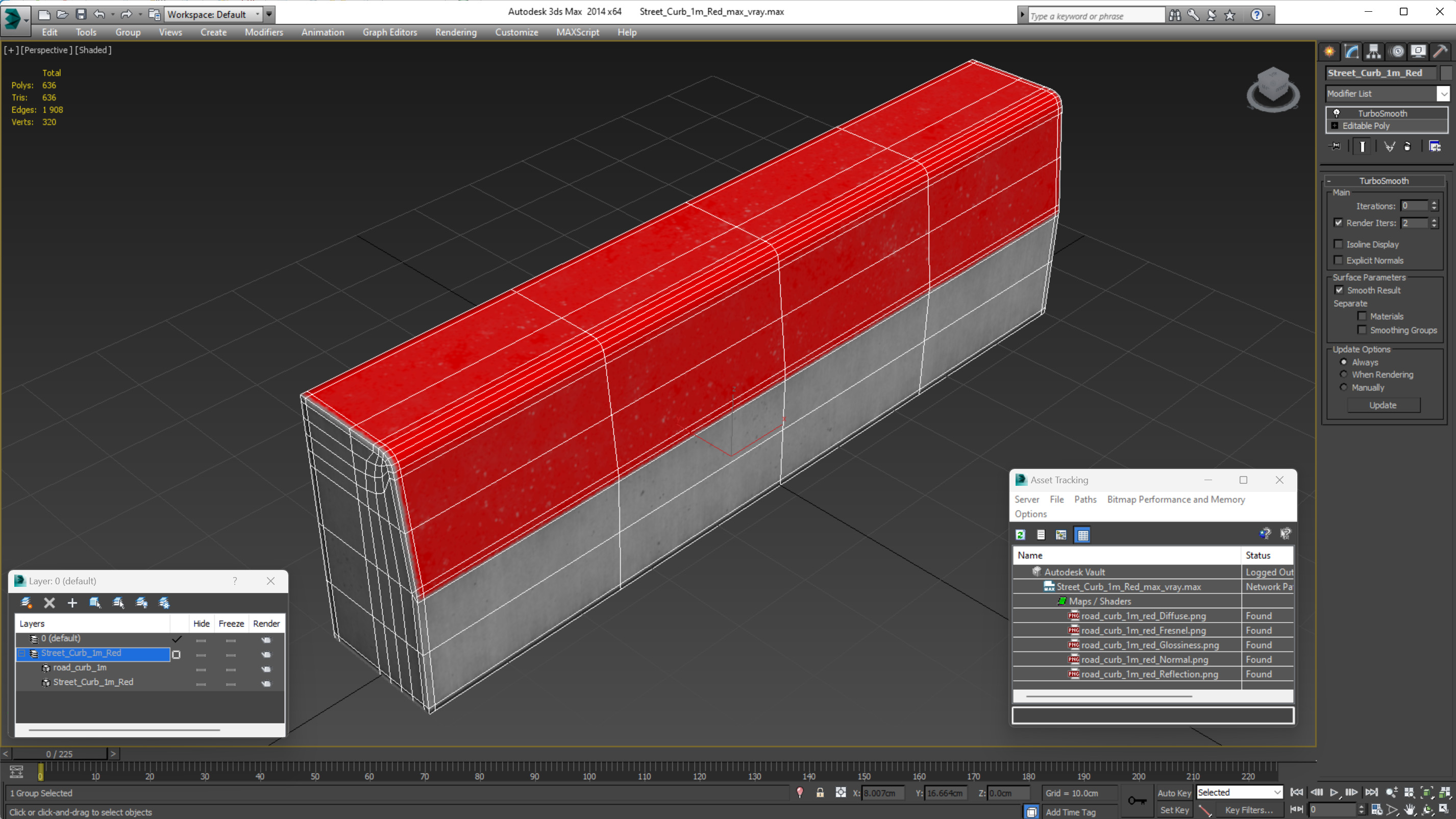 3D Street Curb 1m Red model