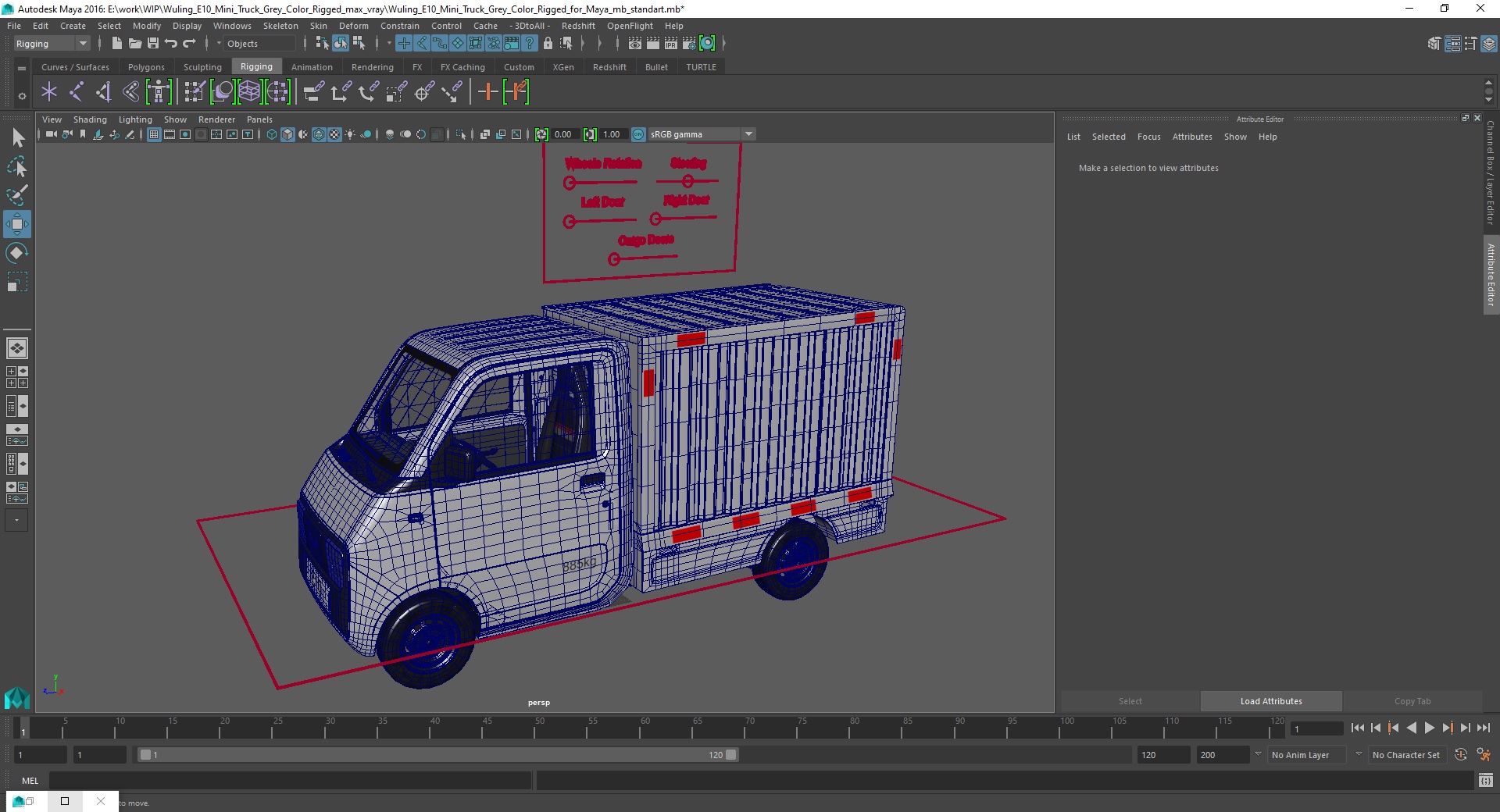 3D Wuling E10 Mini Truck Grey Color Rigged for Maya model