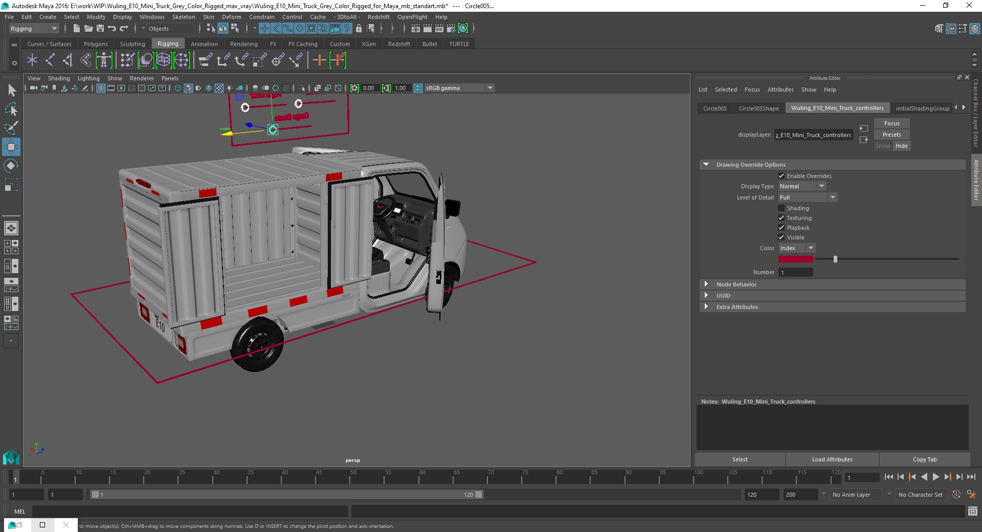 3D Wuling E10 Mini Truck Grey Color Rigged for Maya model