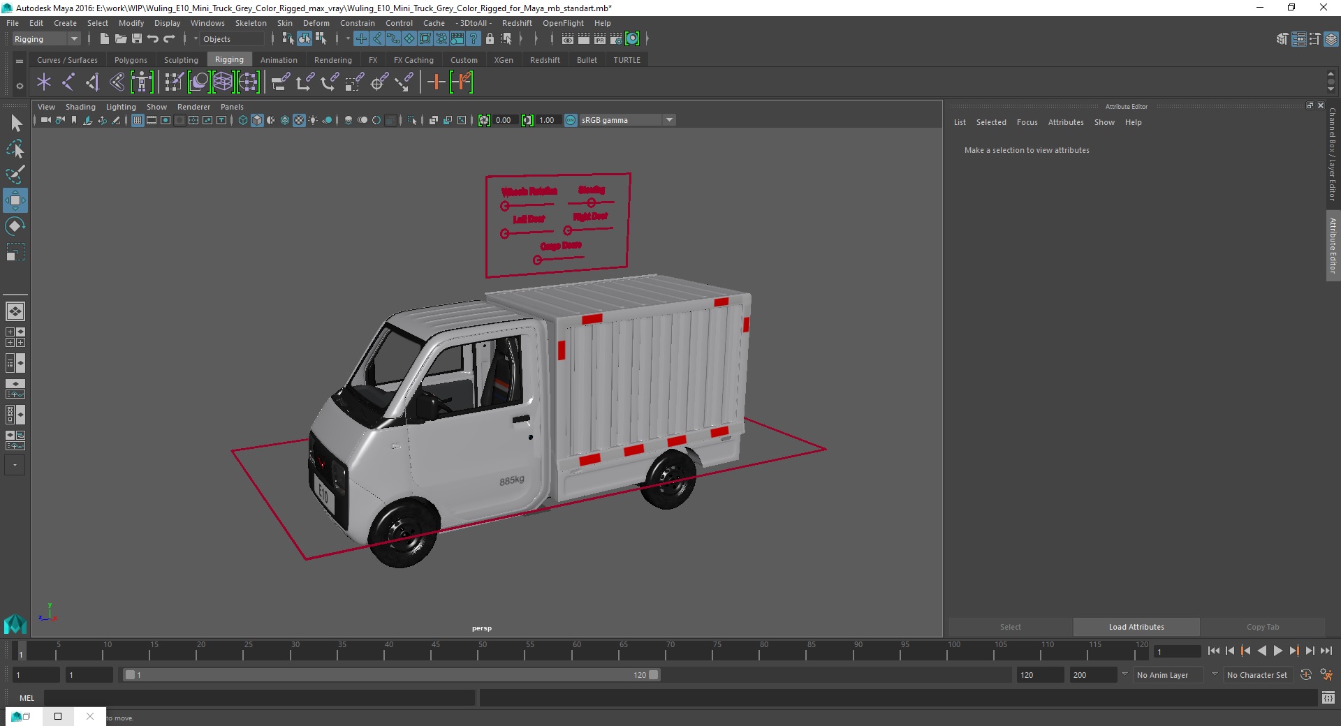 3D Wuling E10 Mini Truck Grey Color Rigged for Maya model