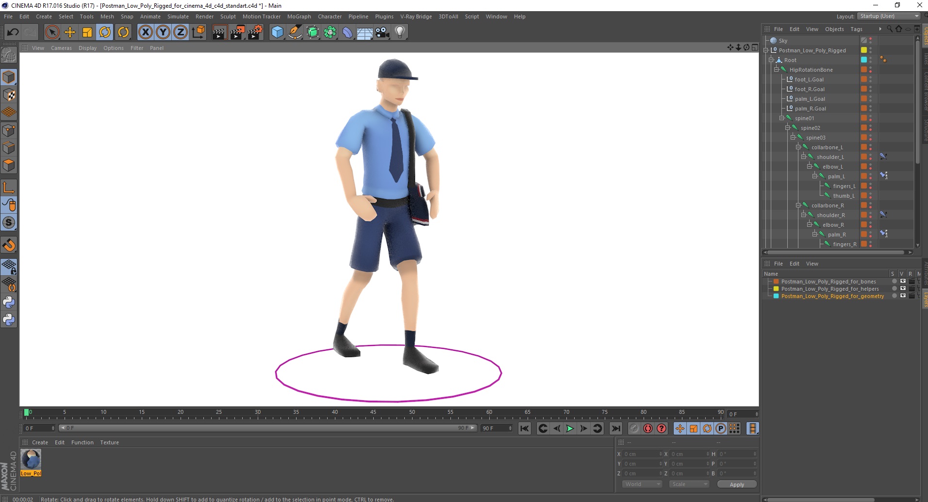 Postman Low Poly Rigged for Cinema 4D 3D