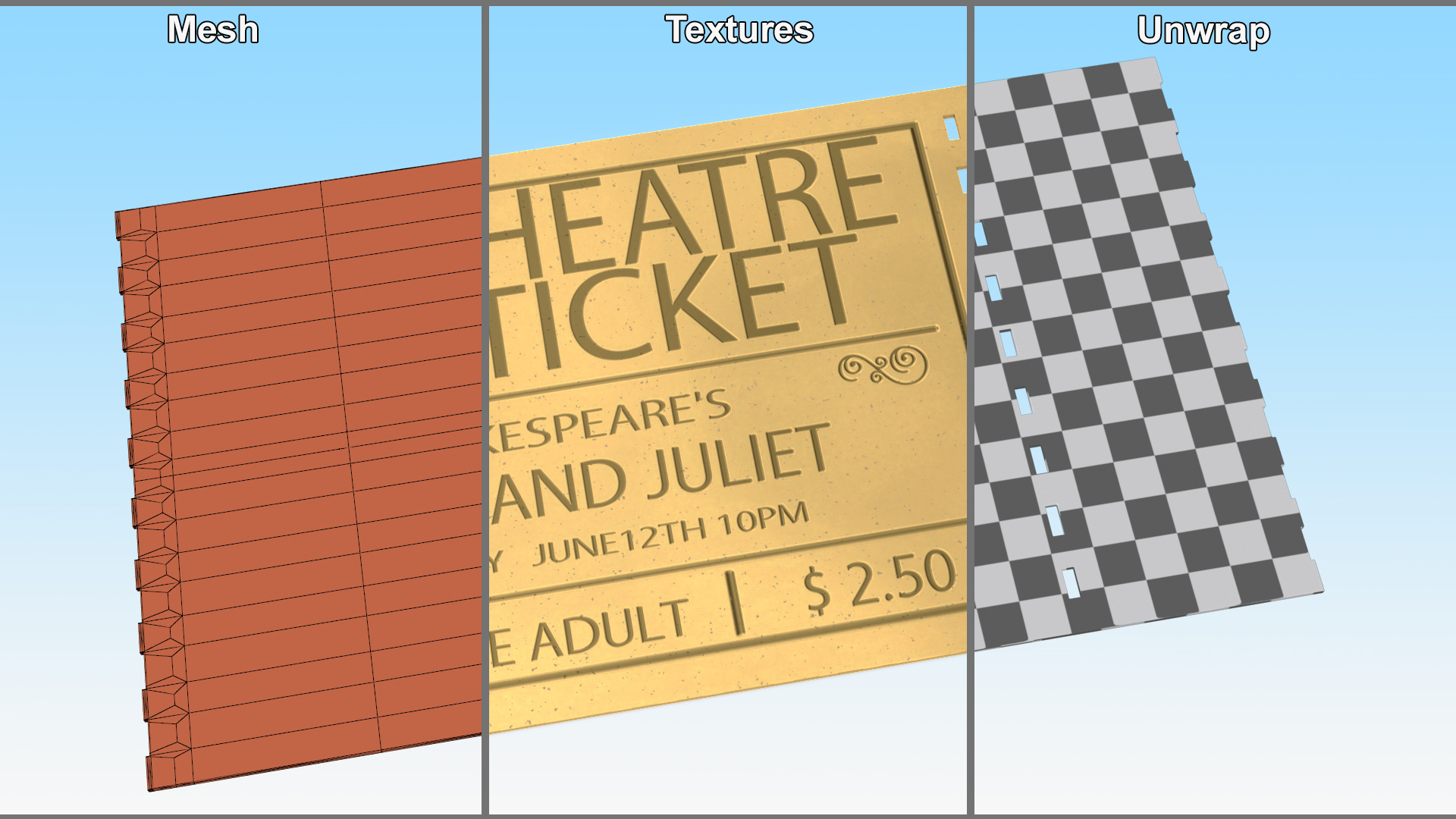 Vintage Golden Theatre Ticket 3D model