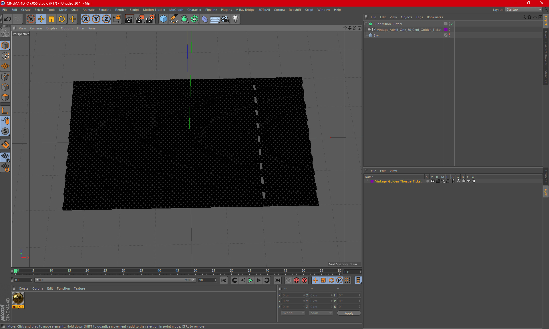 Vintage Golden Theatre Ticket 3D model
