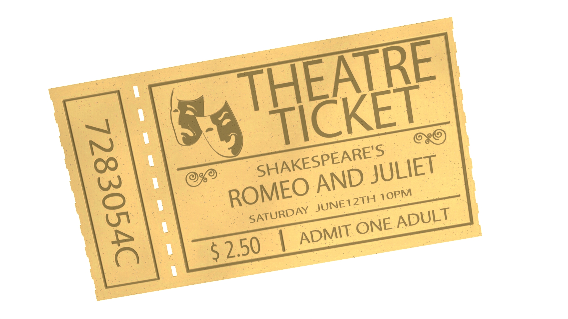 Vintage Golden Theatre Ticket 3D model
