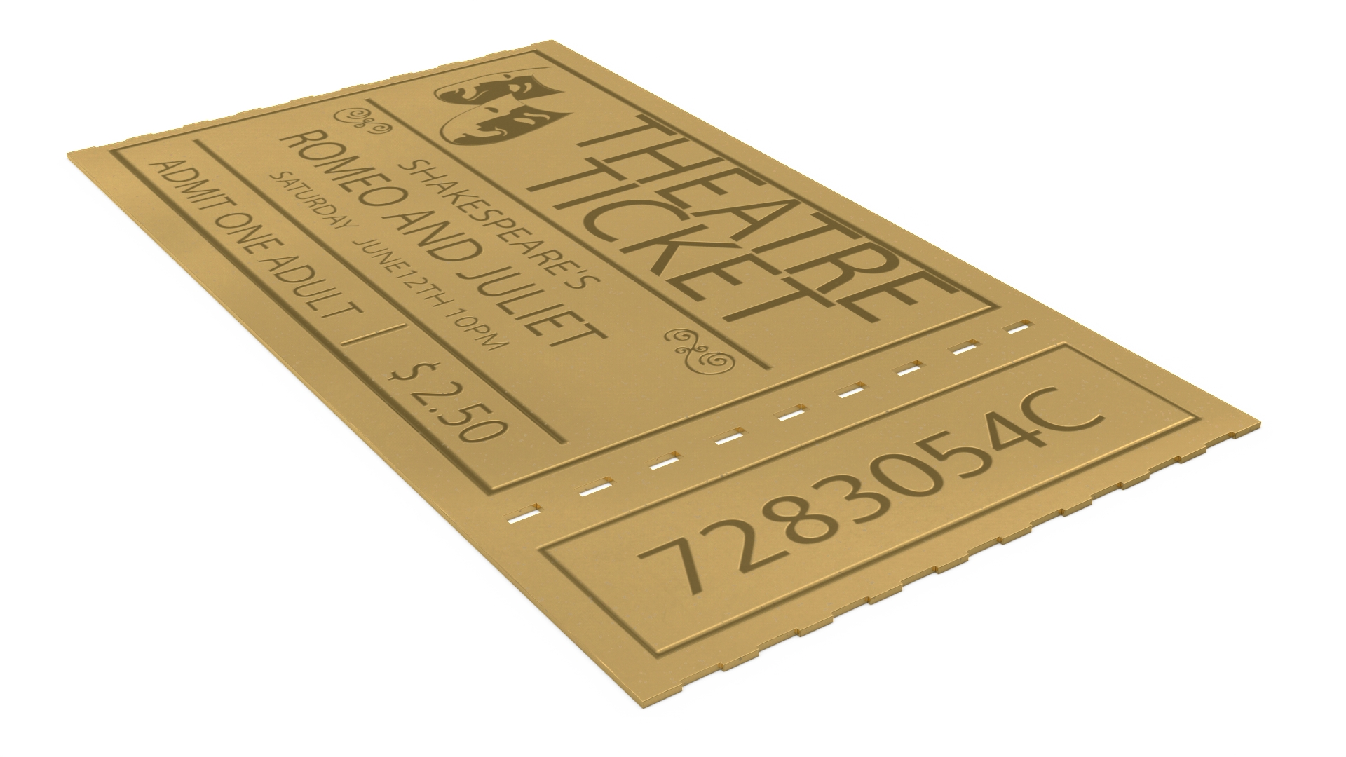 Vintage Golden Theatre Ticket 3D model