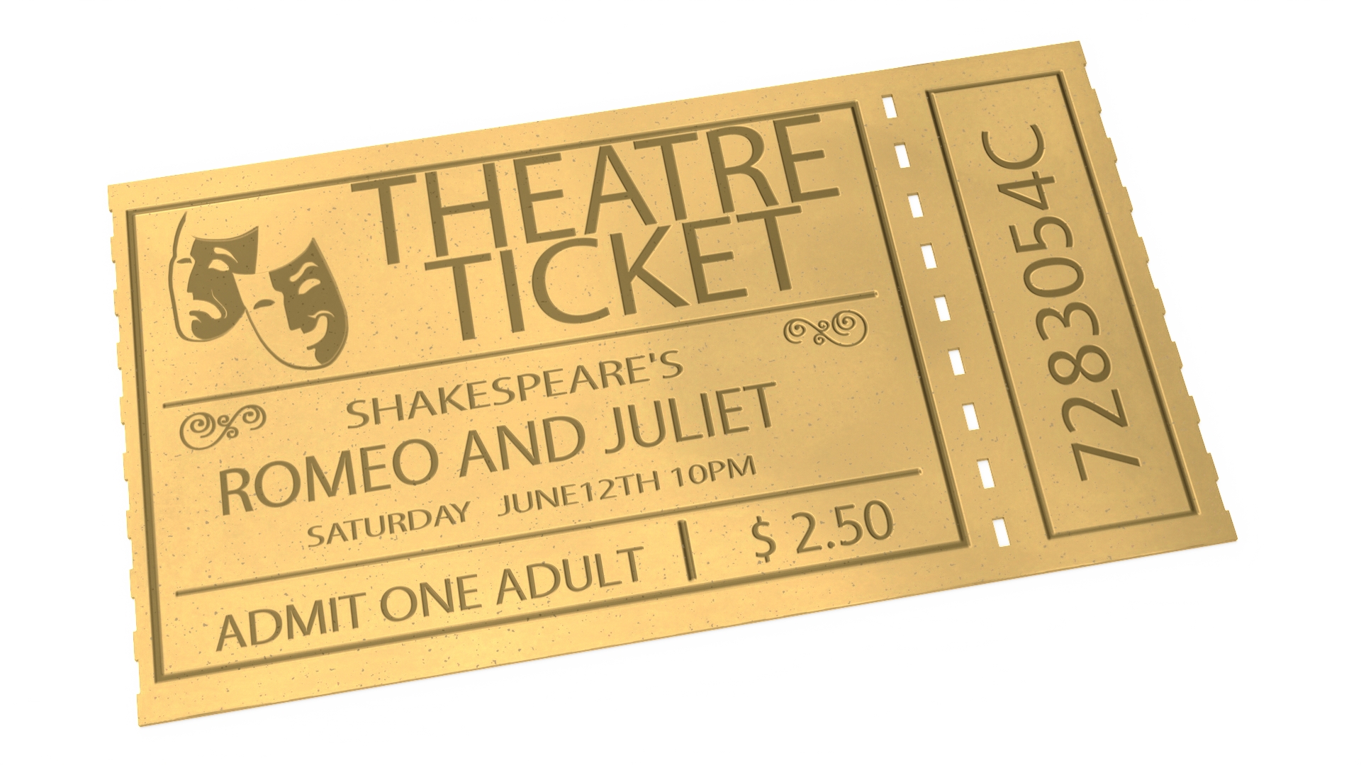 Vintage Golden Theatre Ticket 3D model