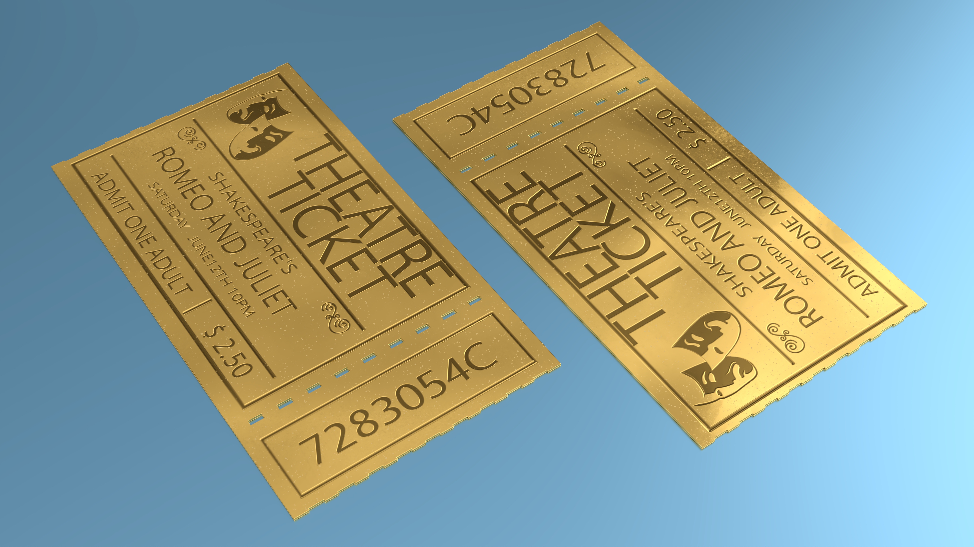 Vintage Golden Theatre Ticket 3D model