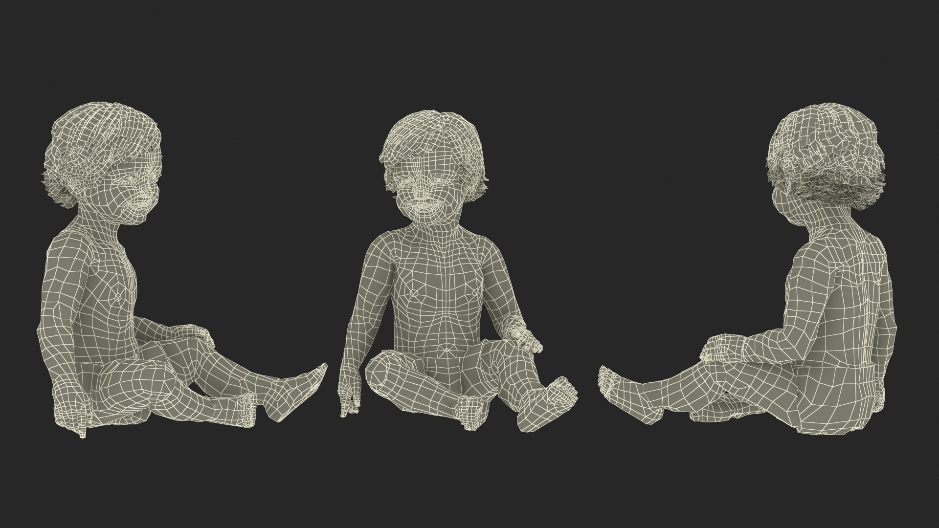 3D Boy Aged 1 Year in Diaper Sitting Pose model