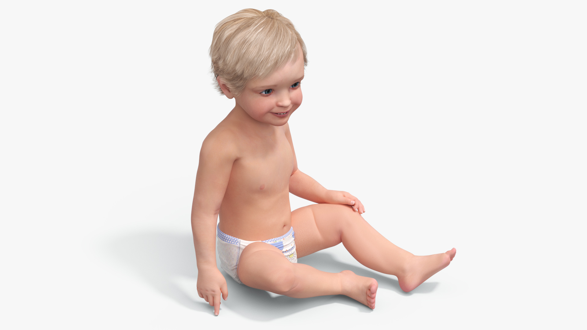 3D Boy Aged 1 Year in Diaper Sitting Pose model