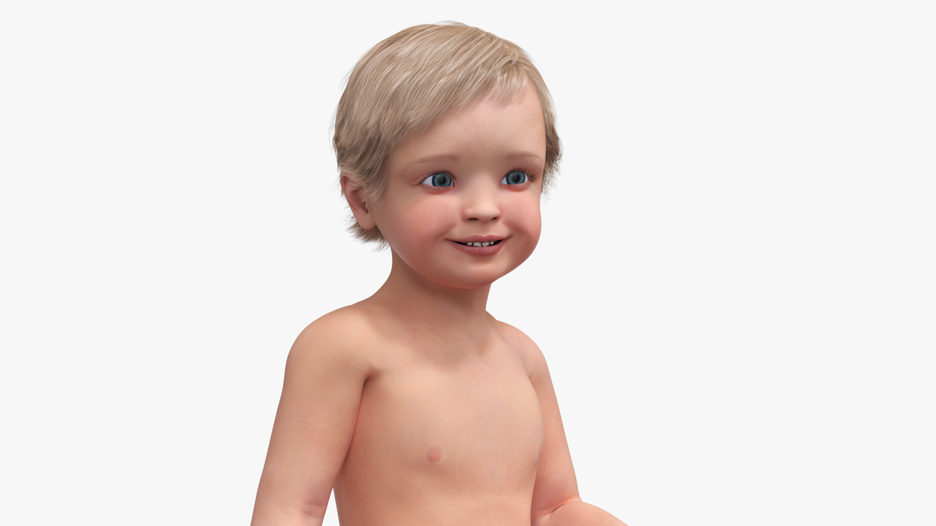 3D Boy Aged 1 Year in Diaper Sitting Pose model