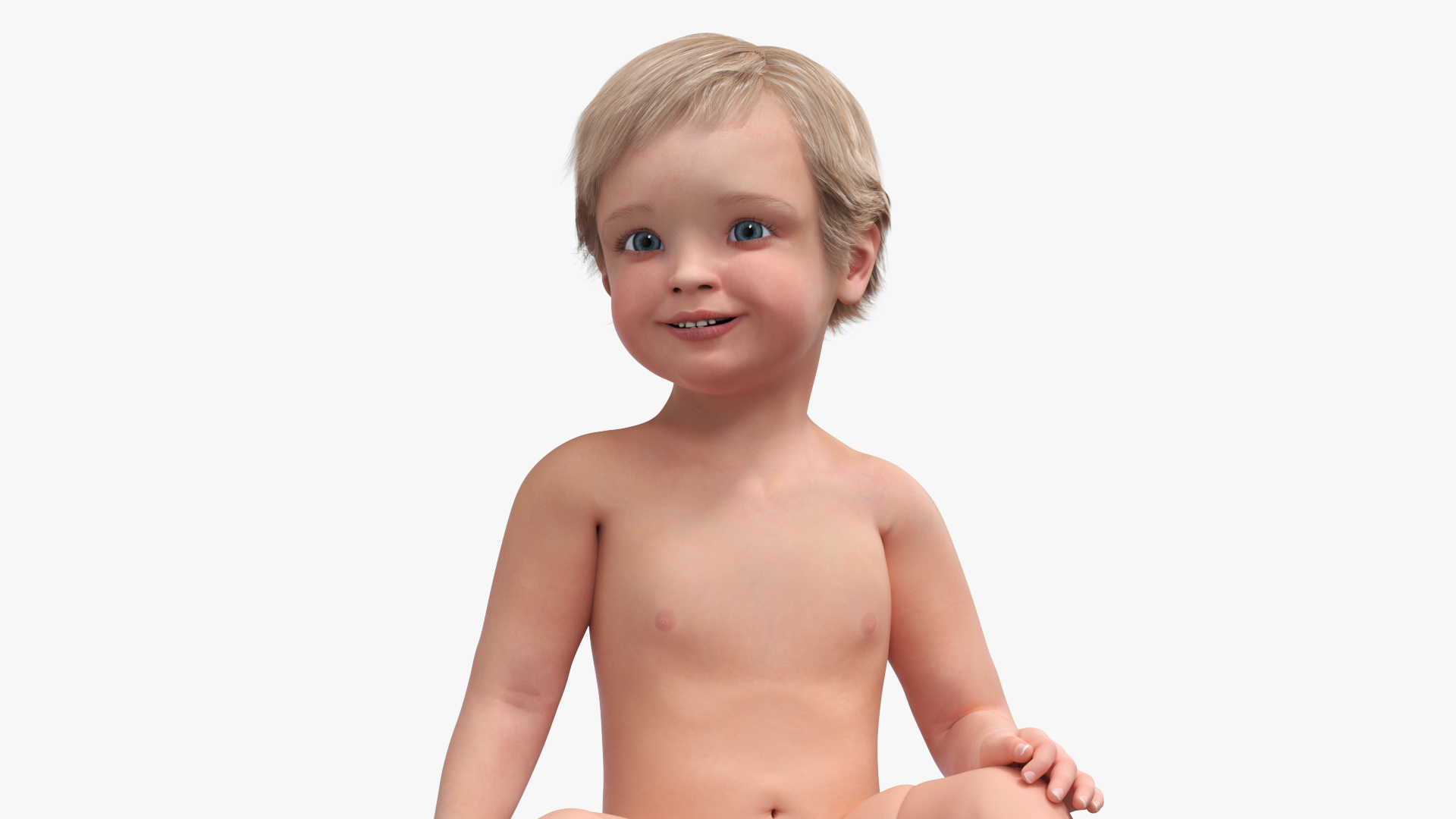 3D Boy Aged 1 Year in Diaper Sitting Pose model