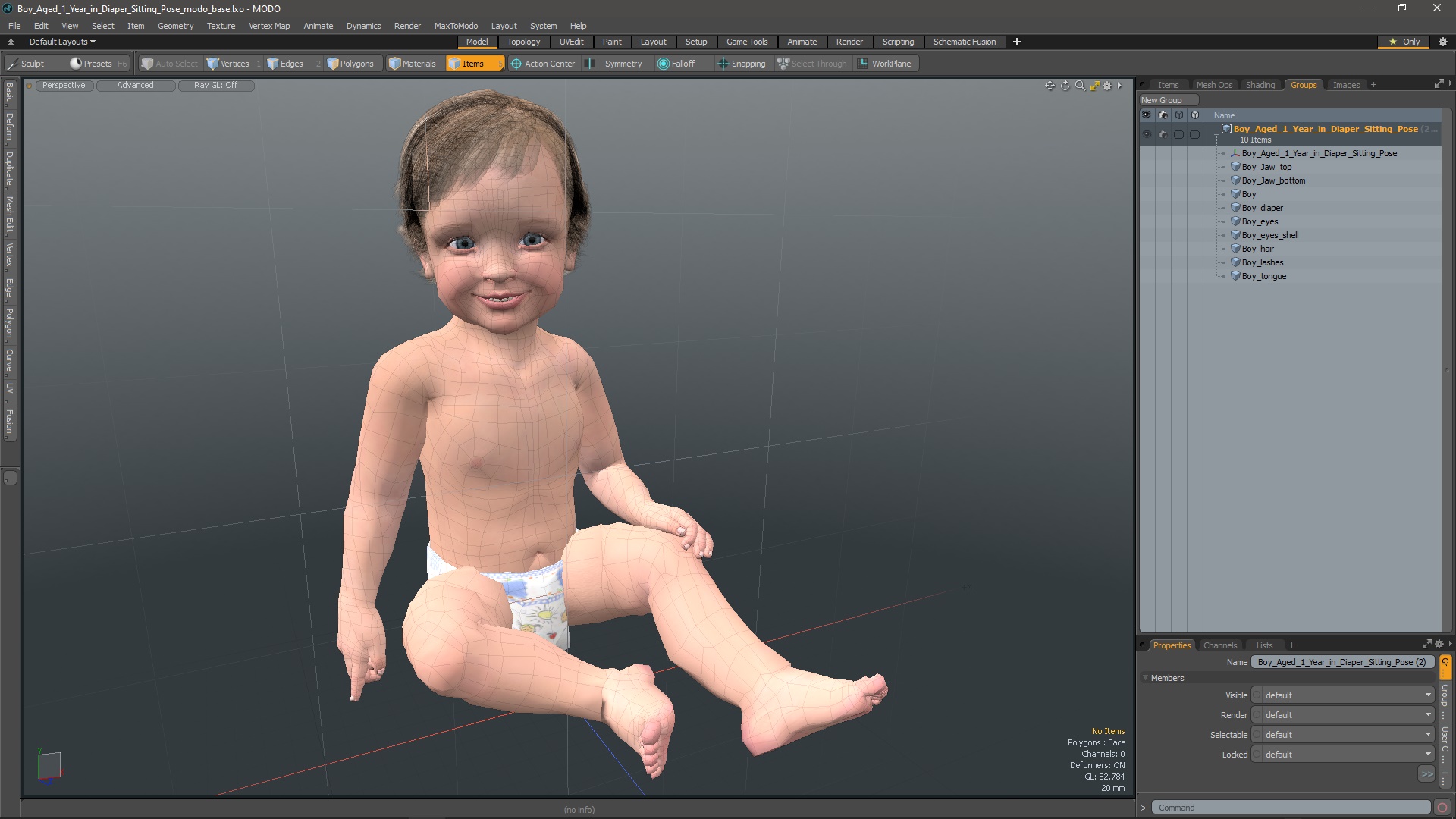 3D Boy Aged 1 Year in Diaper Sitting Pose model