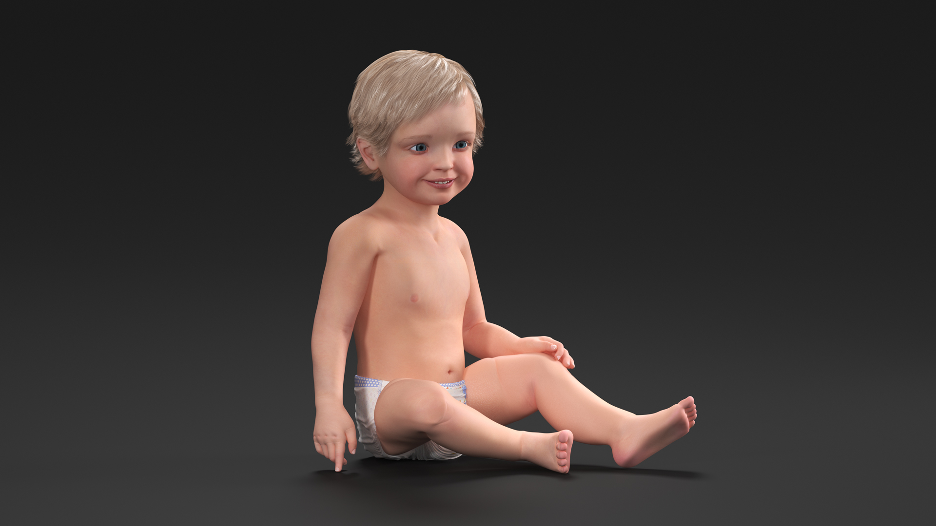 3D Boy Aged 1 Year in Diaper Sitting Pose model