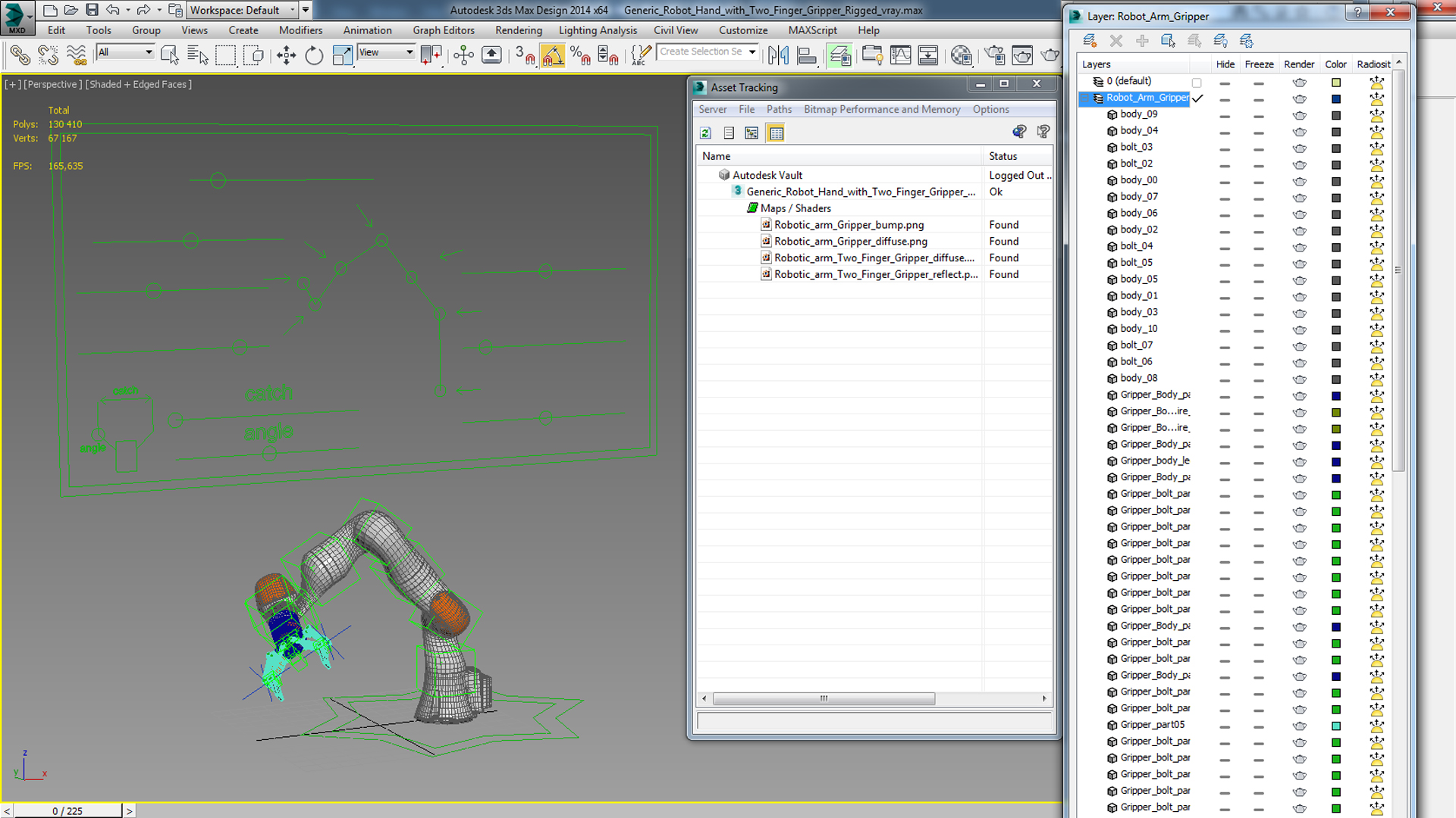 Generic Robot Hand with Two Finger Gripper Rigged 3D model