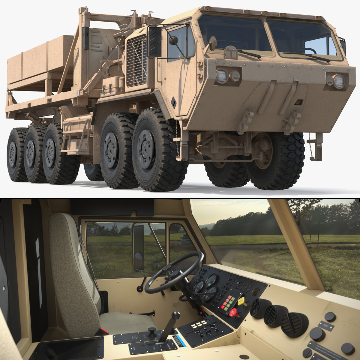 Mobile Missile Launcher System on Truck Desert 3D model preview