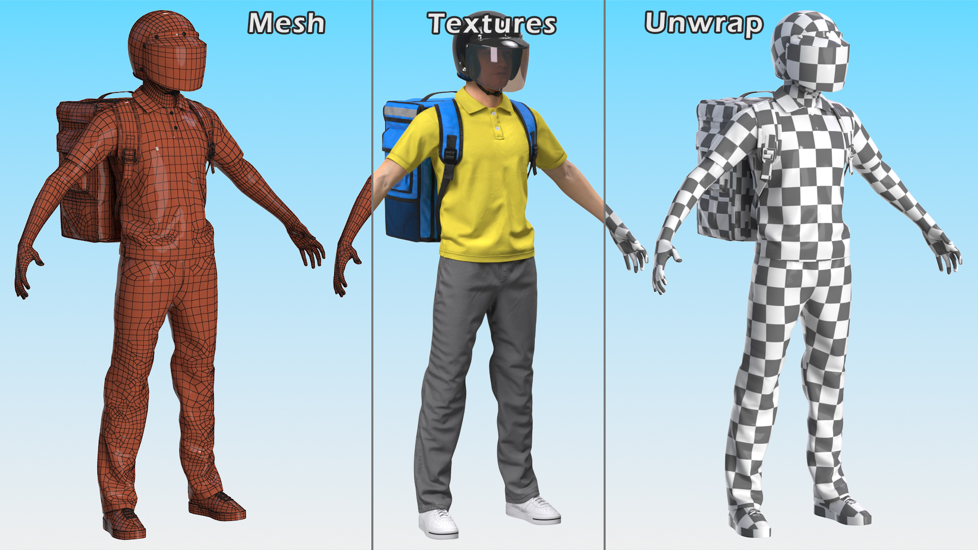 3D Delivery Man wear Helmet Rigged