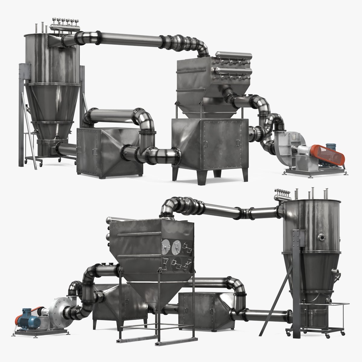 Industrial Fluid Bed Dryer System with Piping 3D model preview