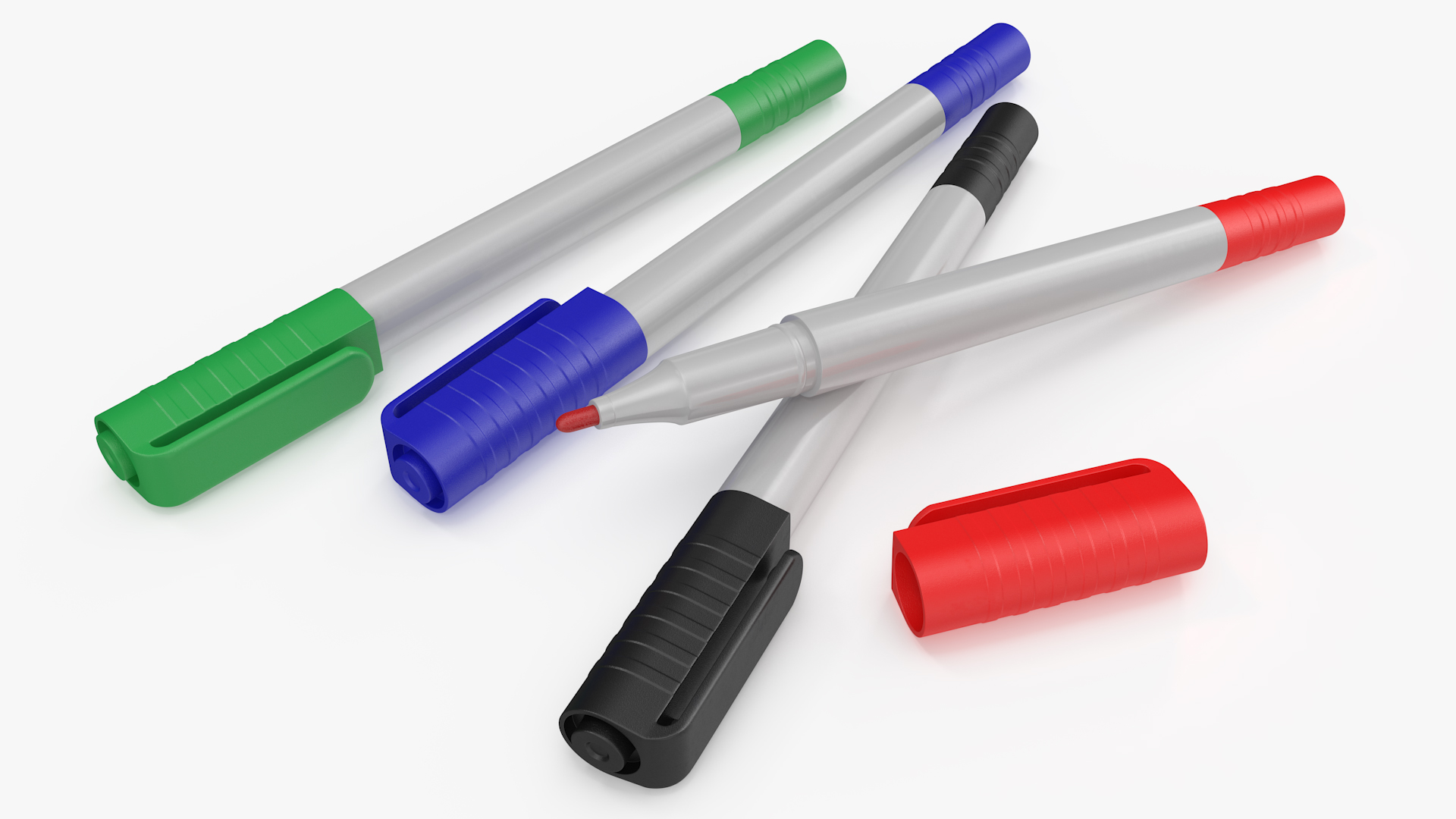4 Colored Permanent Markers 3D