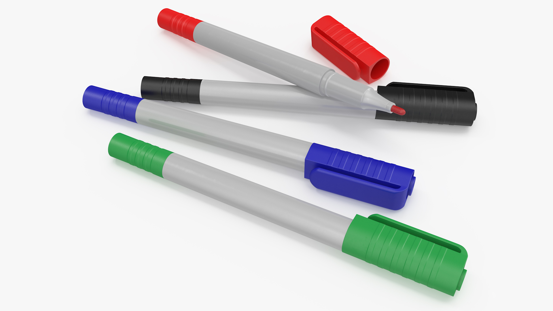 4 Colored Permanent Markers 3D