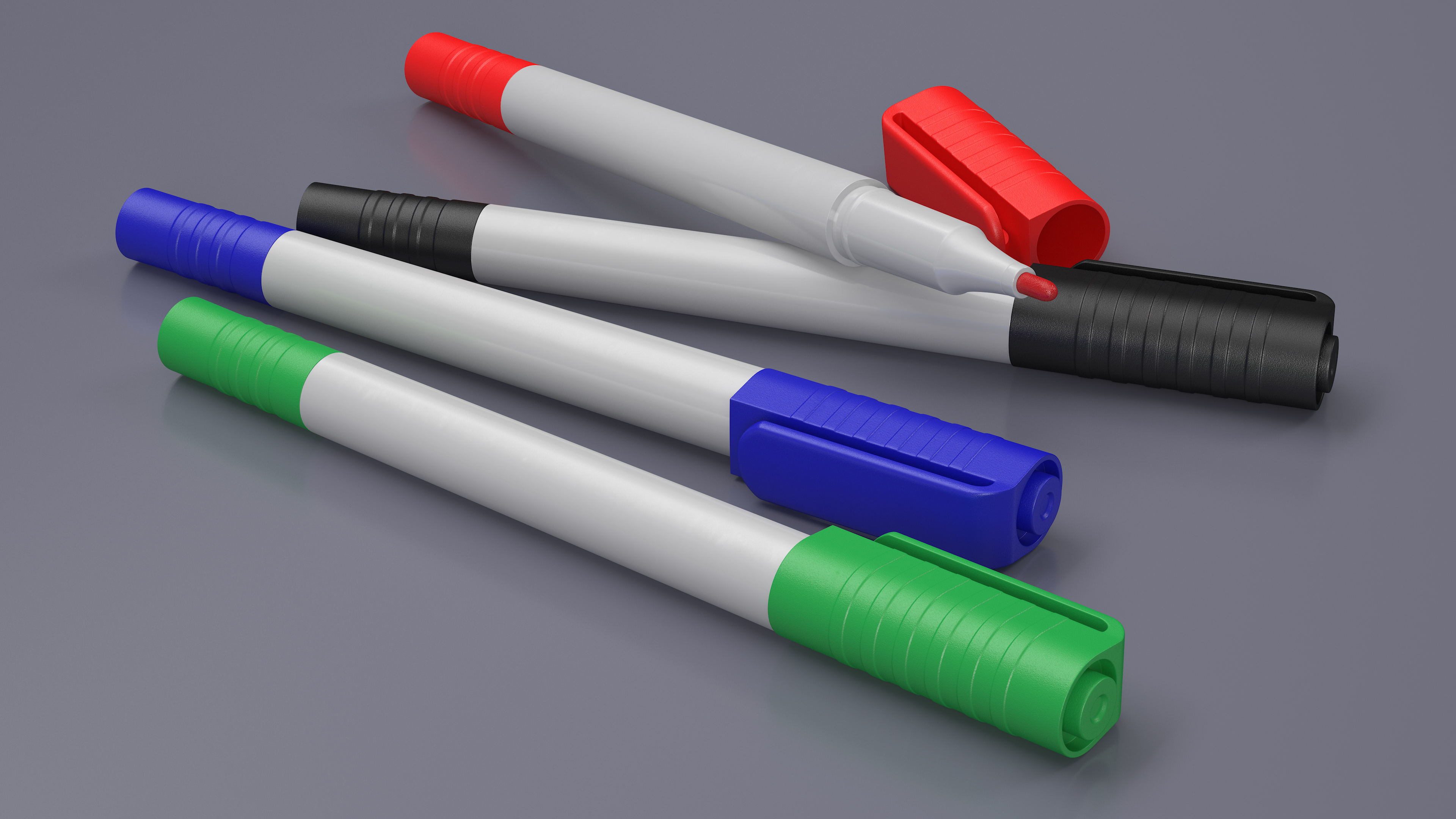 4 Colored Permanent Markers 3D