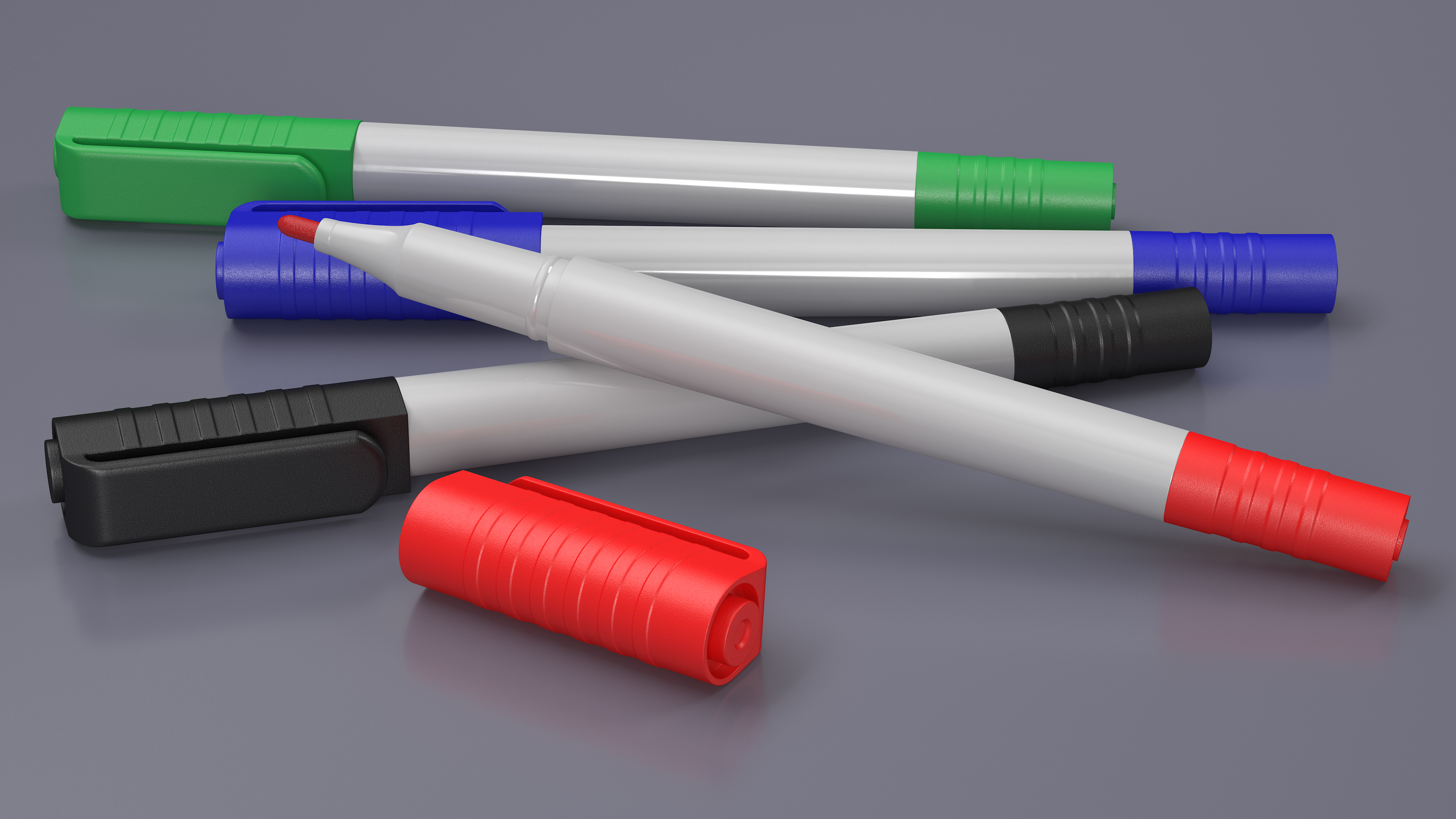 4 Colored Permanent Markers 3D