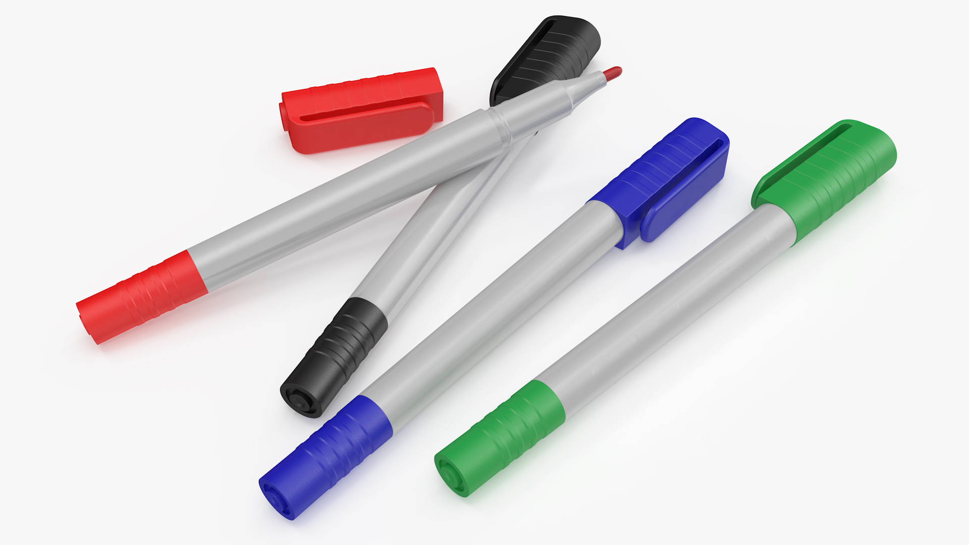 4 Colored Permanent Markers 3D
