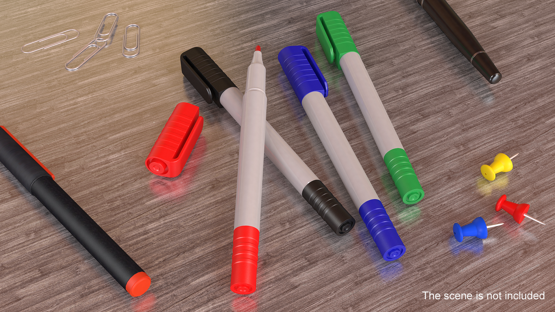 4 Colored Permanent Markers 3D