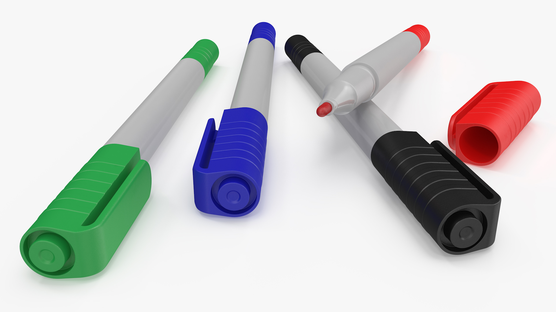4 Colored Permanent Markers 3D