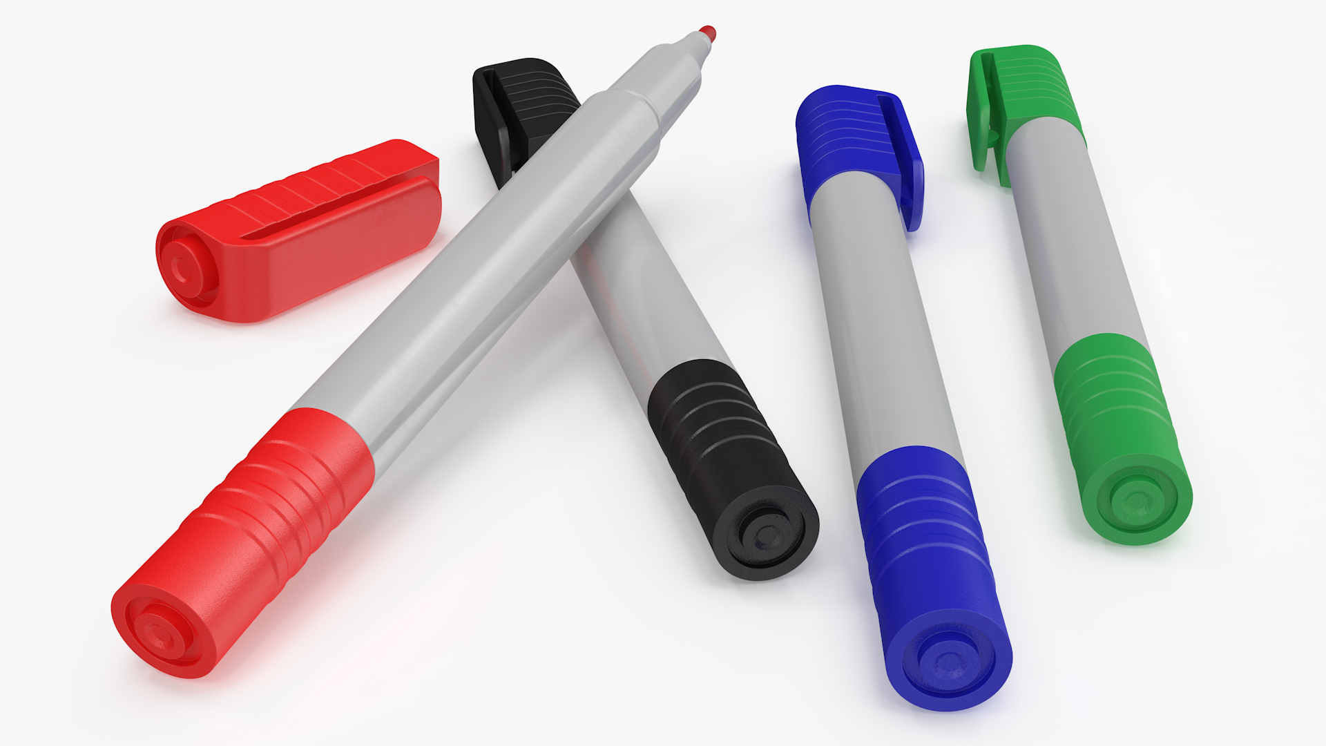 4 Colored Permanent Markers 3D