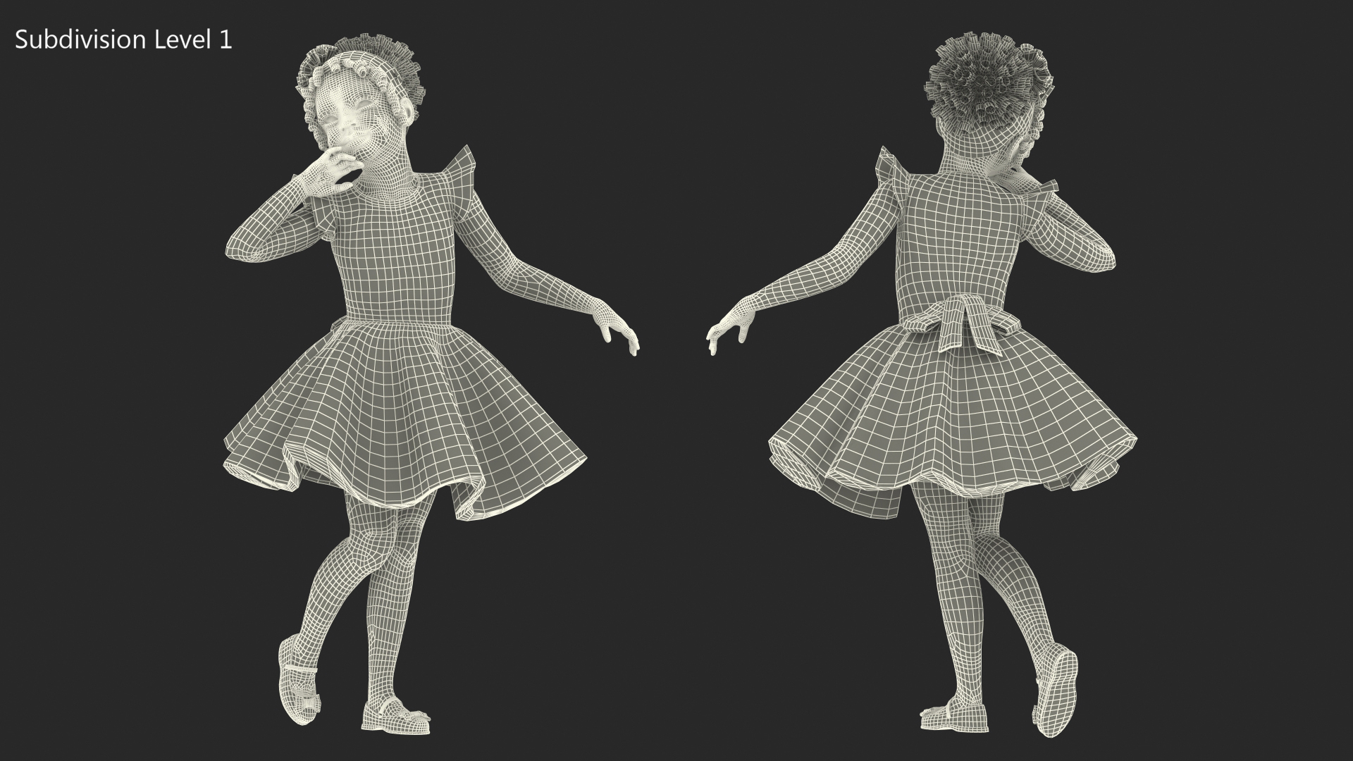 3D Black Child Girl Party Style Pose model