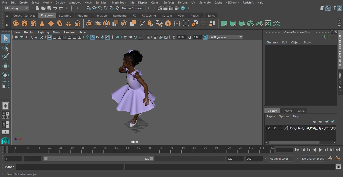 3D Black Child Girl Party Style Pose model