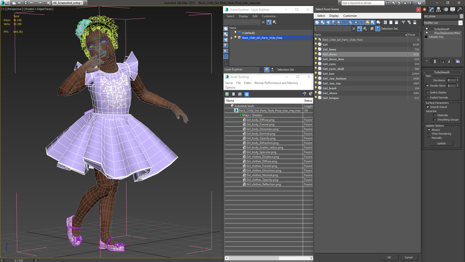 3D Black Child Girl Party Style Pose model