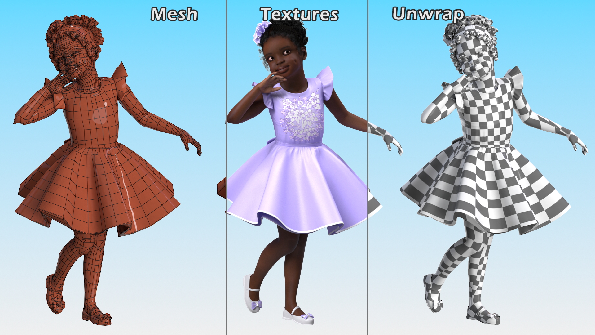 3D Black Child Girl Party Style Pose model