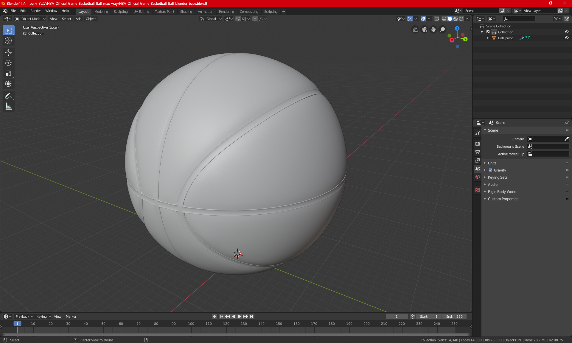 3D Used Official NBA Game Basketball model